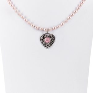 Kinder Perlencollier mit Strass-Herz ~ rosa