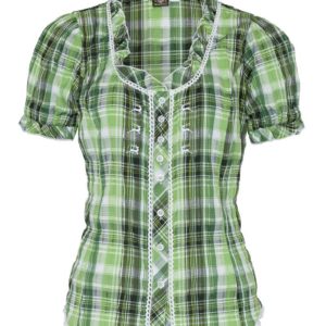 Trachtenbluse kurzarm grün kariert Stretch 002618 ~ 34