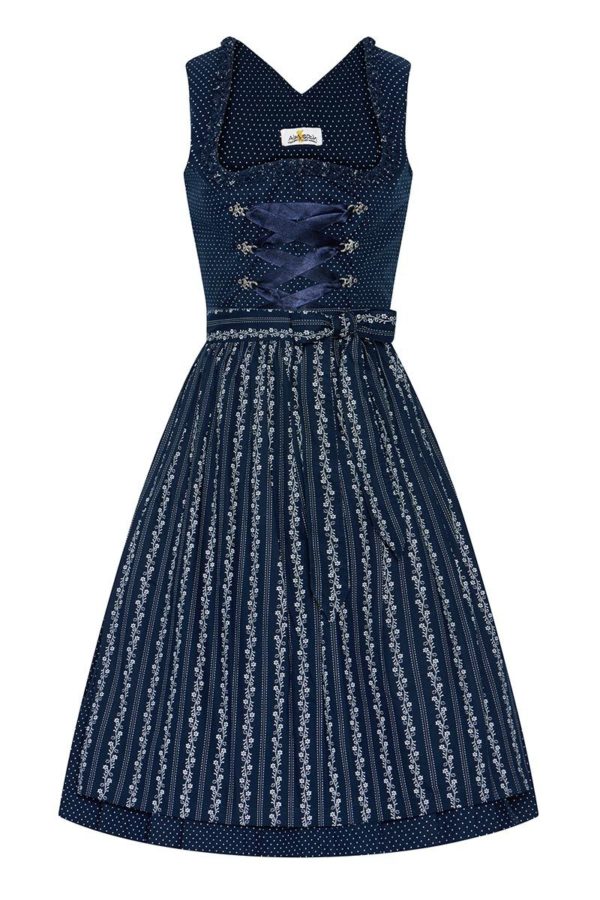 Midi Dirndl 65 cm dunkelblau gepunktet 015619 ~ 32