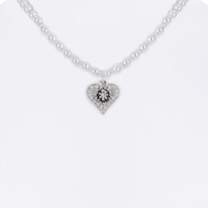 Perlencollier mit Herzanhänger und Edelweiß 000143 ~ weiß