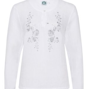Trachtenbluse langarm weiß grau Winnie 009243 ~ 34