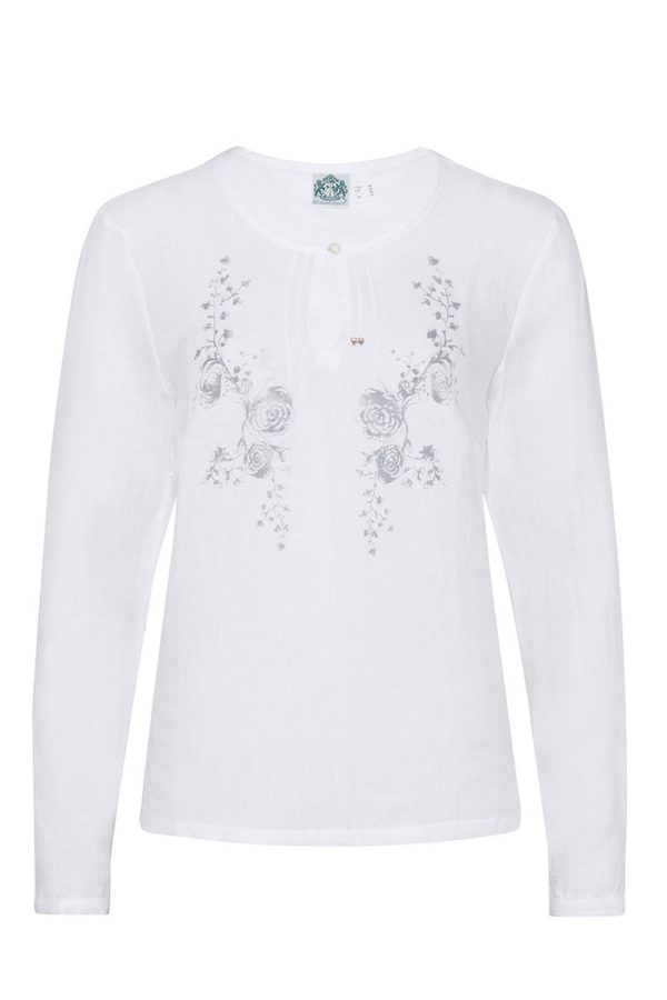 Trachtenbluse langarm weiß grau Winnie 009243 ~ 34