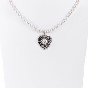 Kinder Perlencollier mit Strass-Herz ~ weiß