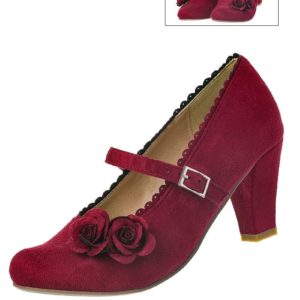Pumps dunkelrot mit aufgesetzten Rosen 003877 ~ 41