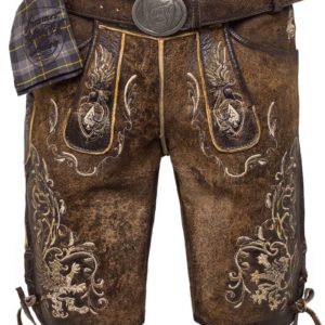 Lederhose kurz mit Gürtel tabak-rustikal Sonntag 001241 ~ 48