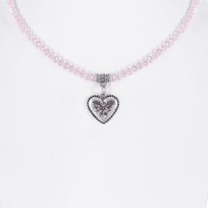 Collier verschiedenfarbig mit Glasperlen und Herzanhänger 011505 ~ altrosa