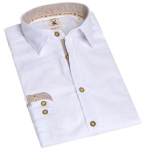 Trachtenhemd langarm weiß braun Stretch 011929 - slim fit ~ XL