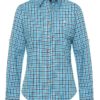 Trachtenbluse langarm türkis dunkelblau karo 008544 ~ 34
