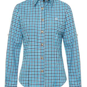 Trachtenbluse langarm türkis dunkelblau karo 008544 ~ 34