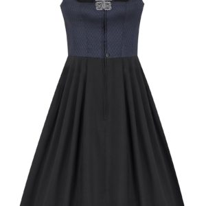 Midi Dirndl 70 cm Gastro dunkelblau schwarz Stretch Emma 014193 ~ 36