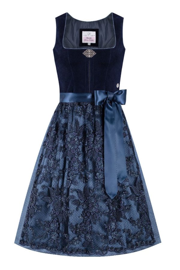 Midi Dirndl 65 cm dunkelblau Samt Greta 013912 ~ 46