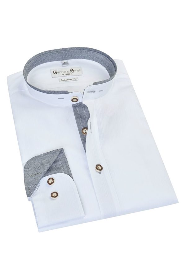 Trachtenhemd langarm weiß grau Pilsensee 010670 ~ 3XL