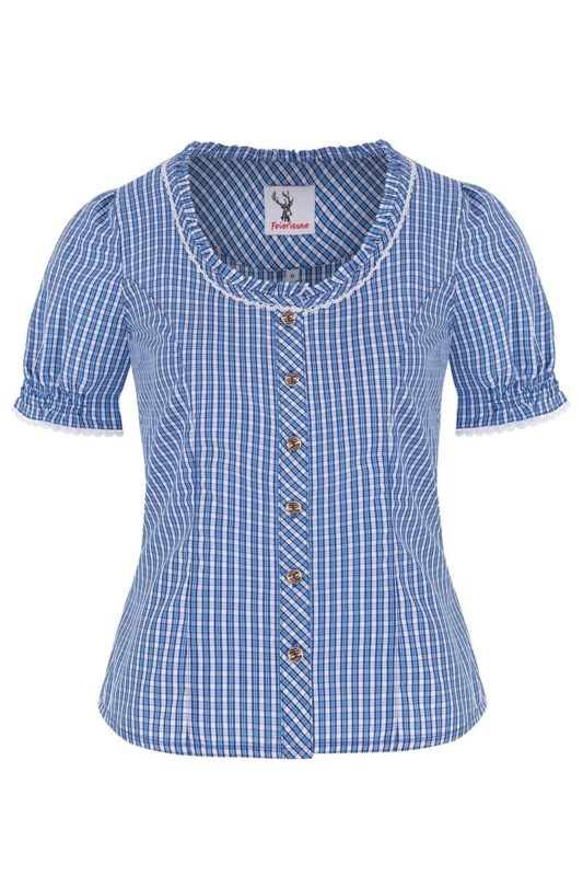 Trachtenbluse Damen Oktoberfest - Weiße Dirndlbluse Mit Rundhals & Bubble-Ärmeln