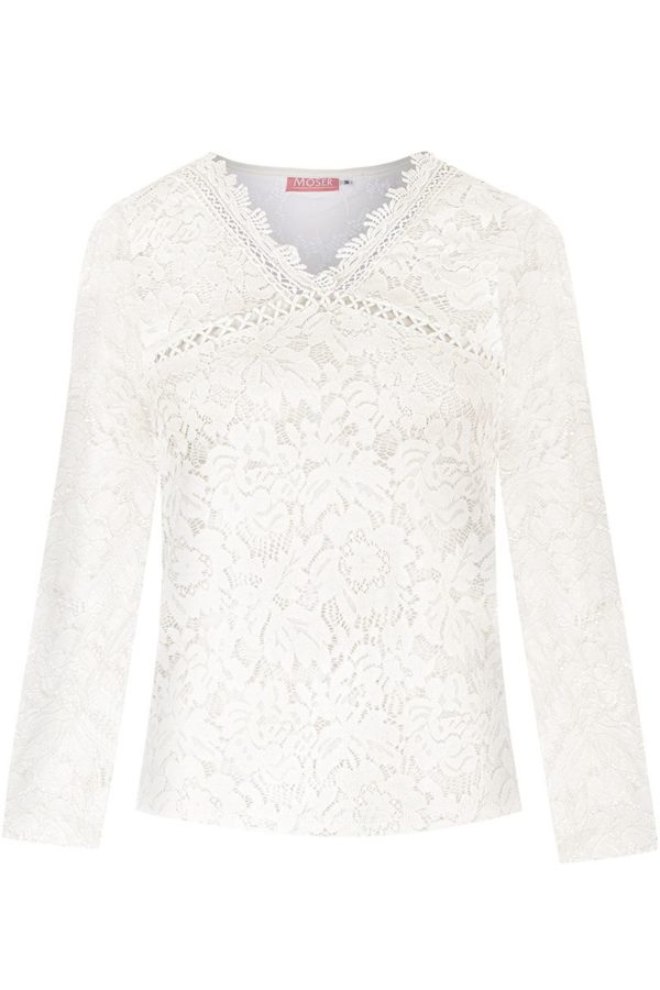 Trachtenshirt langarm Spitze creme Stretch Sophia 013971 ~ 32