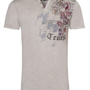 Trachtenshirt taupe mit Aufdruck und Stickerei Felix 006563 ~ M