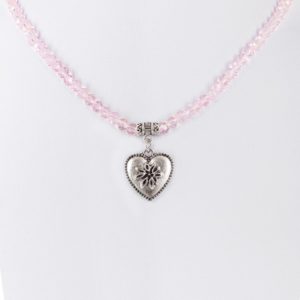 Collier verschiedenfarbig mit Glasperlen und Herzanhänger 011505 ~ rosa
