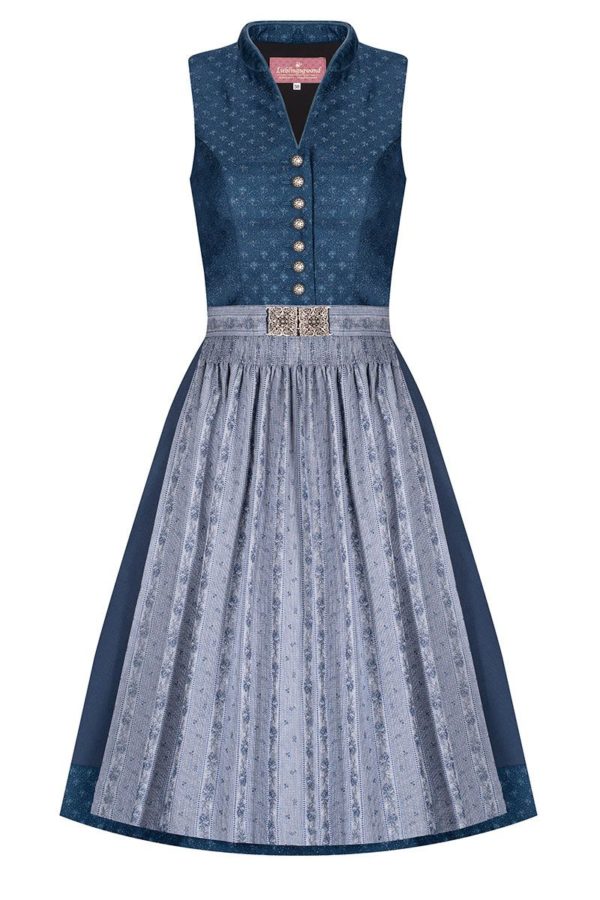 Midi Dirndl 65 cm blau grau Louise 007493 ~ 38