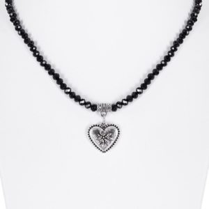 Collier verschiedenfarbig mit Glasperlen und Herzanhänger 011505 ~ hellblau