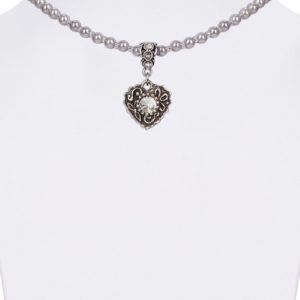 Perlencollier mit Swarovski-Herzanhänger 005695 ~ grau