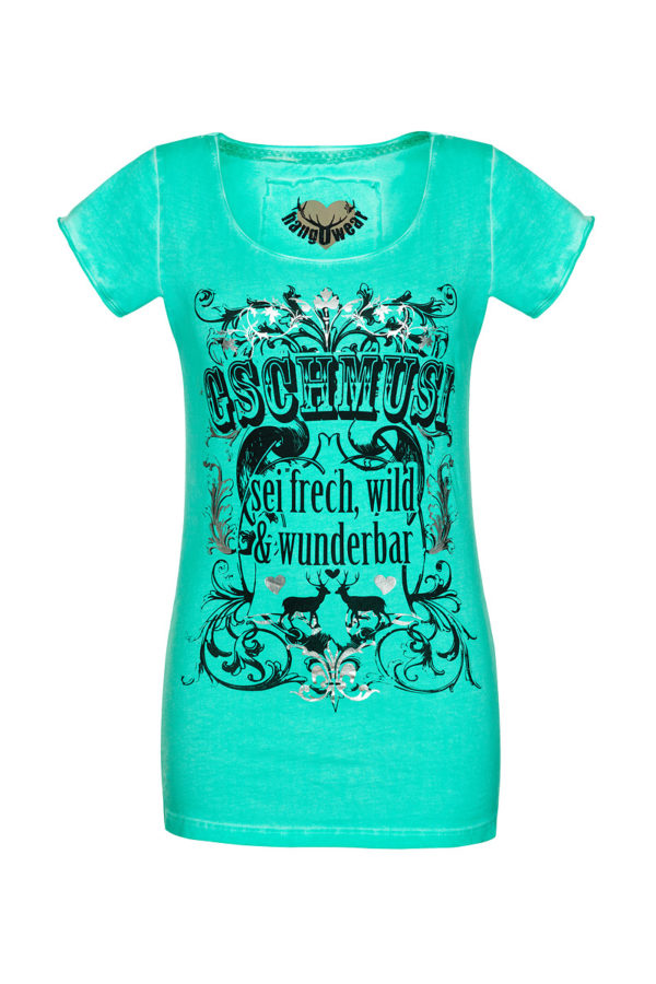 Trachtenshirt kurzarm mintgrün 'Gschmusi' Gerti 131606 ~ M