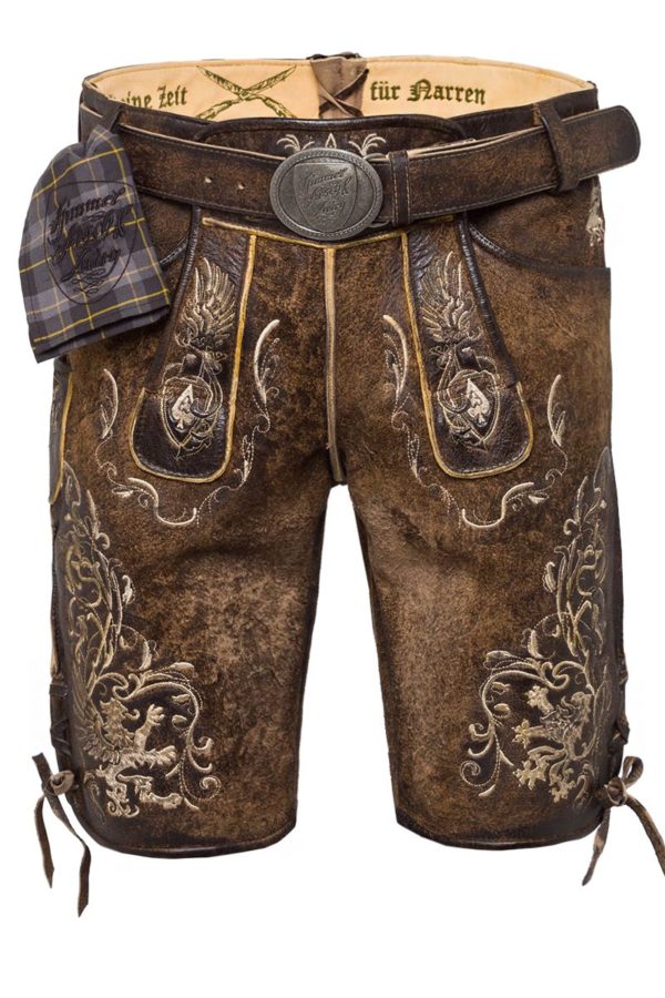 Lederhose kurz mit Gürtel tabak-rustikal Sonntag 001241 ~ 48