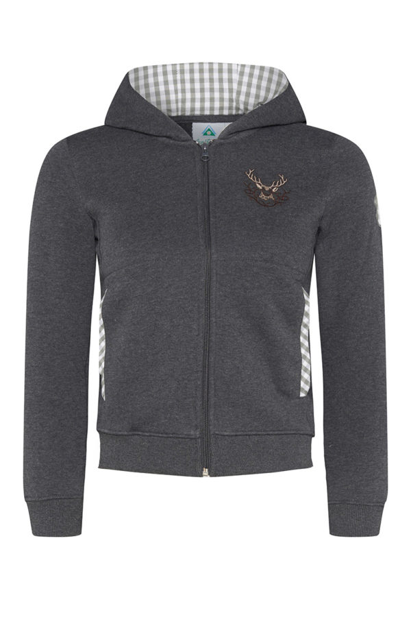 Kinder Kapuzen-Sweatjacke anthrazit mit Hirschstickerei Ben 007991 ~ 104