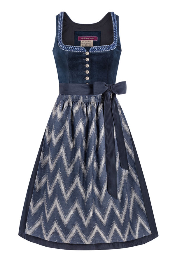 Midi Dirndl 70 cm blau grau Samt Amalia 015906 - limitiert ~ 36