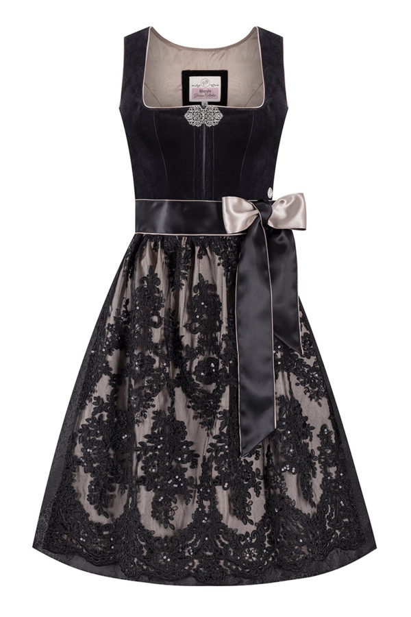 Midi Dirndl 65 cm schwarz taupe Samt Greta 014459 ~ 32