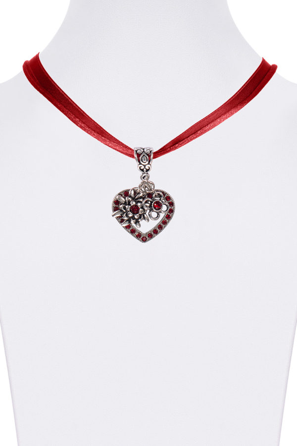 Collier mit Herzanhänger & Edelweiß 102293 ~ dunkelrot