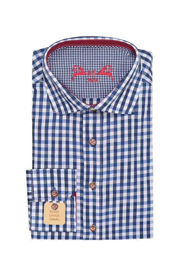 Trachtenhemd langarm blau weiß kariert slimfit 001815 ~ 36