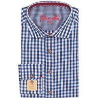 Trachtenhemd langarm blau weiß kariert slimfit 001815 ~ 36
