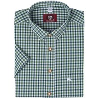Trachtenhemd kurzarm grün kariert slimfit 112337 ~ S (37/38)
