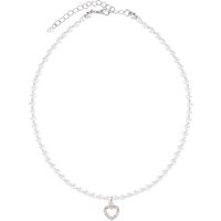Kinder Perlencollier mit Strass-Herz 003975 ~ weiß