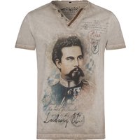 Trachtenshirt taupe mit König Ludwig Aufdruck 004316 ~ 3XL