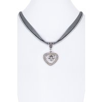 Collier verschiedenfarbig mit Herzanhänger und Satinband 005703 ~ grau
