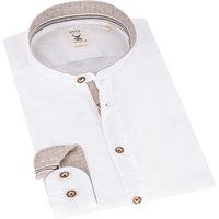 Trachtenhemd extralang weiß braun 007090 - slimfit ~ M