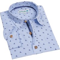 Kinder Trachtenhemd hellblau kariert mit Hirschprint 007986 ~ 110