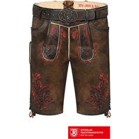 Lederhose kurz mit Gürtel braun rot bestickt SSV Jahn Regensburg 009809 ~ 110