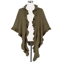 Poncho oliv mit Rüschenkragen 009925