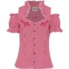 Trachtenbluse kurzarm rot kariert mit Carmenärmeln 005372 ~ 32