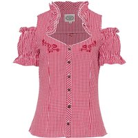 Trachtenbluse kurzarm rot kariert mit Carmenärmeln 005372 ~ 32