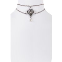 Kropfband zweireihig mit Ornament und Perle ~ silber