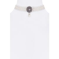 Perlenkropfband creme silber mit Perlenanhänger 011348