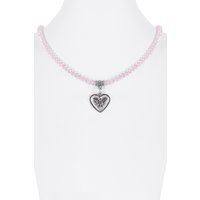 Collier verschiedenfarbig mit Glasperlen und Herzanhänger 011505 ~ altrosa