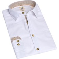 Trachtenhemd langarm weiß braun Stretch 011929 - slim fit ~ XXL