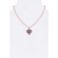 Perlencollier mit Herzanhänger und Edelweiß 000143 ~ rosa