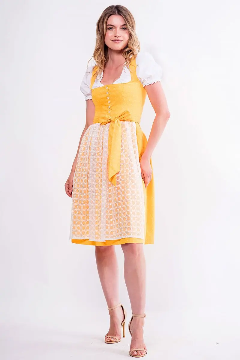Midi Dirndl 65 cm gelb weiß Lisanne 014968 ~ 34
