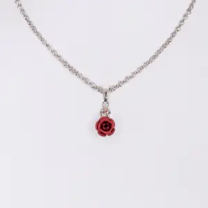 Collier mit Rosenblüte und Strass ~ rot