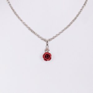 Collier mit Rosenblüte und Strass ~ rot