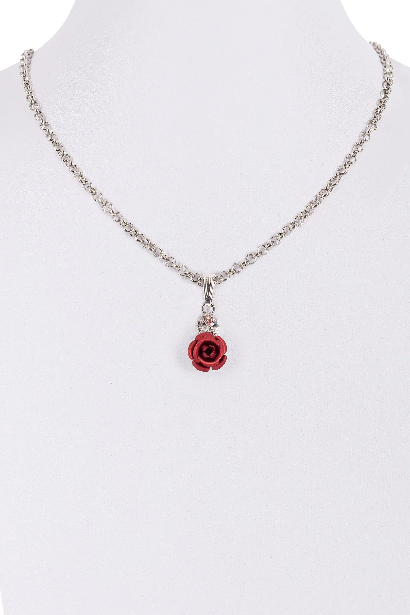 Collier mit Rosenblüte und Strass ~ rot